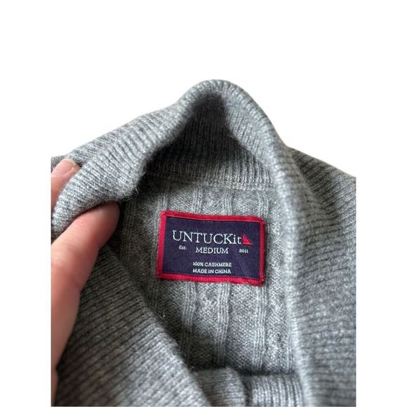 UNTUCKit Cashmere Cable Knit 1/4 Button Pullover Sweater La Frenz medium M Gray - Picture 4 of 8